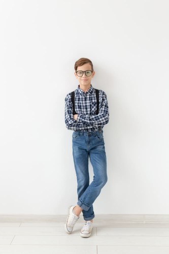 teenager-children-fashion-concept-kid-dressed-plaid-shirt-posing-white-background